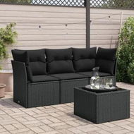 Detailed information about the product 4 Piece Garden Sofa Set with Cushions Black Poly Rattan