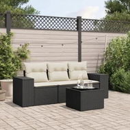 Detailed information about the product 4 Piece Garden Sofa Set with Cushions Black Poly Rattan