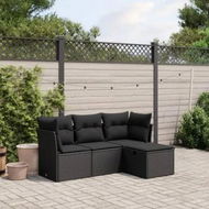 Detailed information about the product 4 Piece Garden Sofa Set with Cushions Black Poly Rattan