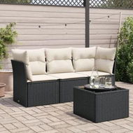 Detailed information about the product 4 Piece Garden Sofa Set with Cushions Black Poly Rattan