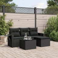 Detailed information about the product 4 Piece Garden Sofa Set with Cushions Black Poly Rattan