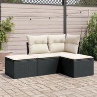Detailed information about the product 4 Piece Garden Sofa Set with Cushions Black Poly Rattan