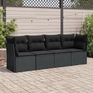 Detailed information about the product 4 Piece Garden Sofa Set with Cushions Black Poly Rattan