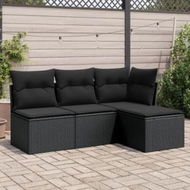 Detailed information about the product 4 Piece Garden Sofa Set with Cushions Black Poly Rattan