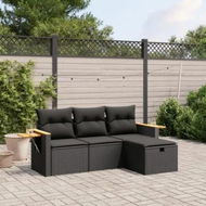 Detailed information about the product 4 Piece Garden Sofa Set with Cushions Black Poly Rattan