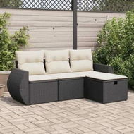 Detailed information about the product 4 Piece Garden Sofa Set with Cushions Black Poly Rattan