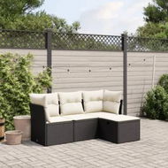 Detailed information about the product 4 Piece Garden Sofa Set with Cushions Black Poly Rattan