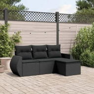 Detailed information about the product 4 Piece Garden Sofa Set with Cushions Black Poly Rattan