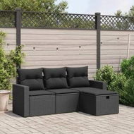 Detailed information about the product 4 Piece Garden Sofa Set with Cushions Black Poly Rattan