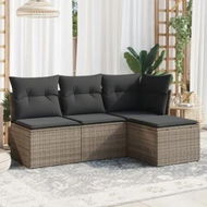 Detailed information about the product 4 Piece Garden Sofa Set with Cushions Grey Poly Rattan