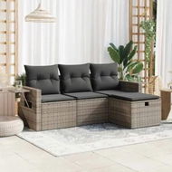 Detailed information about the product 4 Piece Garden Sofa Set with Cushions Grey Poly Rattan