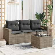 Detailed information about the product 4 Piece Garden Sofa Set with Cushions Grey Poly Rattan