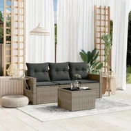 Detailed information about the product 4 Piece Garden Sofa Set with Cushions Grey Poly Rattan