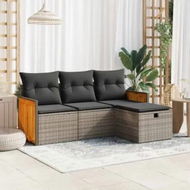 Detailed information about the product 4 Piece Garden Sofa Set with Cushions Grey Poly Rattan