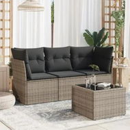 Detailed information about the product 4 Piece Garden Sofa Set with Cushions Grey Poly Rattan