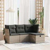 Detailed information about the product 4 Piece Garden Sofa Set with Cushions Grey Poly Rattan