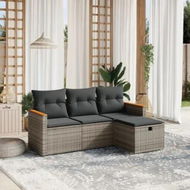 Detailed information about the product 4 Piece Garden Sofa Set with Cushions Grey Poly Rattan