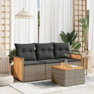 Detailed information about the product 4 Piece Garden Sofa Set with Cushions Grey Poly Rattan