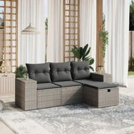 Detailed information about the product 4 Piece Garden Sofa Set with Cushions Grey Poly Rattan