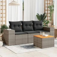Detailed information about the product 4 Piece Garden Sofa Set with Cushions Grey Poly Rattan