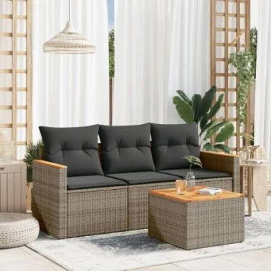 4 Piece Garden Sofa Set with Cushions Grey Poly Rattan