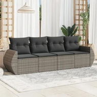Detailed information about the product 4 Piece Garden Sofa Set with Cushions Grey Poly Rattan
