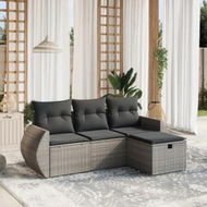 Detailed information about the product 4 Piece Garden Sofa Set with Cushions Grey Poly Rattan