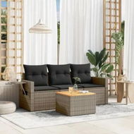Detailed information about the product 4 Piece Garden Sofa Set with Cushions Grey Poly Rattan