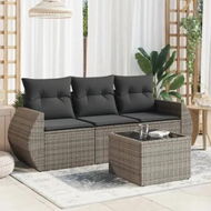 Detailed information about the product 4 Piece Garden Sofa Set with Cushions Grey Poly Rattan