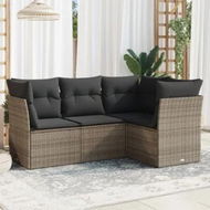 Detailed information about the product 4 Piece Garden Sofa Set with Cushions Grey Poly Rattan