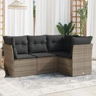 Detailed information about the product 4 Piece Garden Sofa Set with Cushions Grey Poly Rattan