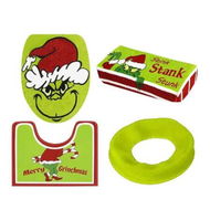 Detailed information about the product 4 Piece Grinch Bathroom Decor Set Christmas Toilet Lid Cover Seat Cover Tank Cover Bath Rug for Festive Holiday Bathroom