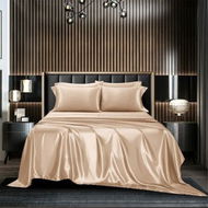 Detailed information about the product 4-Piece Satin Bedding Sheet Pillowcase Sets - Luxury Rich Silk Silky Super Soft Solid Color Reversible Stain-Resistant Wrinkle-Free (Khaki)