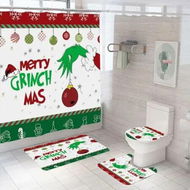 Detailed information about the product 4 Piece Sets Christmas Shower Curtain,Non-Slip Rugs,Toilet Lid Cover and Bath Mat with 12 Hooks for Bathroom Decor