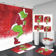 Detailed information about the product 4 Piece Sets Christmas Shower Curtain,Non-Slip Rugs,Toilet Lid Cover and Bath Mat with 12 Hooks for Bathroom Decor