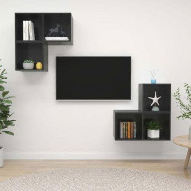 4 Piece TV Cabinet Set High Gloss Grey Chipboard