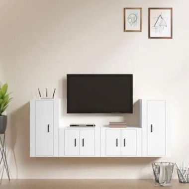 4 Piece TV Cabinet Set White Engineered Wood