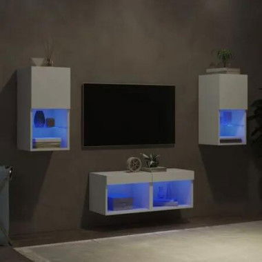 4 Piece TV Wall Cabinets with LED Lights White