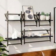 Detailed information about the product 4 Piece Wall Shelf Set with Bars Black Engineered Wood