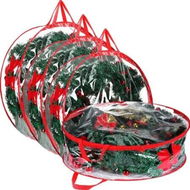 Detailed information about the product 4 Pieces Clear Christmas Wreath Storage Container 24 Inches Xmas Wreath Storage Bag Plastic Christmas Garland Container with Dual Zippers and Reinforced Handles (Red)