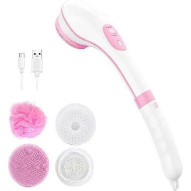 4 Rotating Heads Electric Bath Brush Set: Waterproof Body Scrubber and Face Brush for Exfoliating and Cleansing