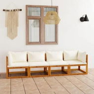 Detailed information about the product 4-Seater Garden Sofa with Cushion Cream Solid Acacia Wood