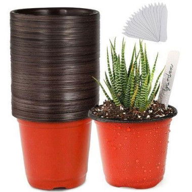 4 Small Plastic Plant Nursery Pot/Pots Seedlings Flower Plant Container Seed Starting Pots Indoor Outdoor (50pcs Pots and 50pcs Plant Labels)