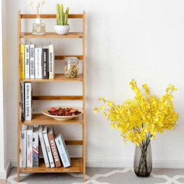 4-Tier Bamboo Plant Shelf With Guardrails For Patio Bathroom