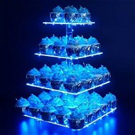 Detailed information about the product 4-Tier Cupcake Stand Acrylic Tower Display With LED Light Premium Holder Dessert Tree Tower For Birthday Candy Bar Decor Weddings Parties Events (Blue Light)