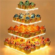 Detailed information about the product 4-Tier Cupcake Stand Acrylic Tower Display With LED Light Premium Holder Dessert Tree Tower For Birthday Candy Bar Decor Weddings Parties Events (Yellow Light)