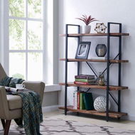 Detailed information about the product 4 Tier Industrial Style Bookshelf Retro Brown