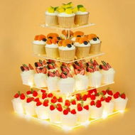 Detailed information about the product 4 Tier Premium Cupcake Stand Cupcake Holder,Acrylic Cupcake Tower with LED Yellow Light for Cupcakes,Dessert Table Display Set