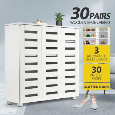 4 Tier Wooden Shoe Storage Cabinet Shoe Rack Shelf Organiser For 30 Pairs Shoes White