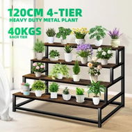 Detailed information about the product 4 Tiered Plant Stand Metal Flower Pot Shelf Indoor Outdoor Corner Holder Garden Herb Shelves Large Storage Rack Black Brown